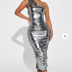Fashion Nova Silver One-Shoulder Bodycon Dress